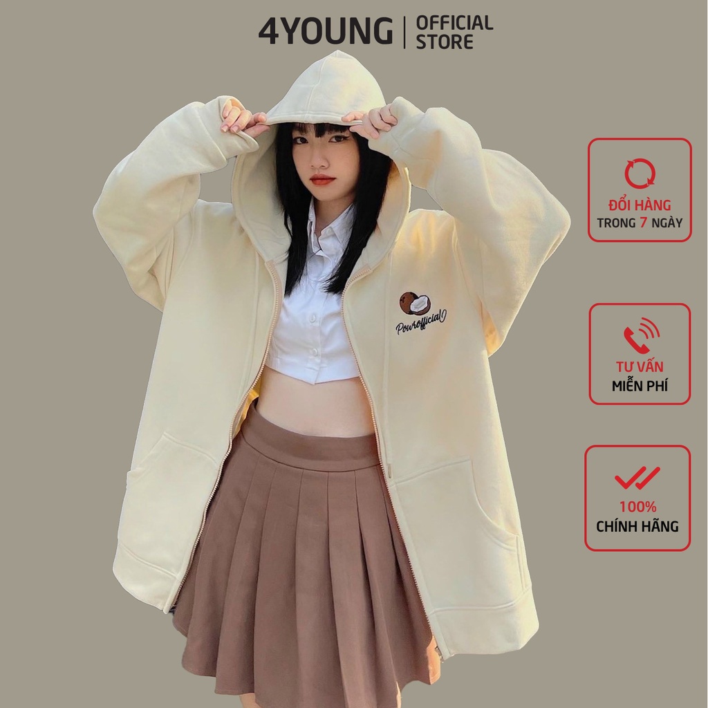 Áo Hoodie Nữ From Rộng Nỉ PE Có Mũ Hai lớp 4YOUNG HD851