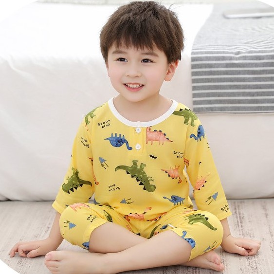Bộ Đồ Ngủ Vải Cotton Lụa Thời Trang Mùa Hè Cho Bé