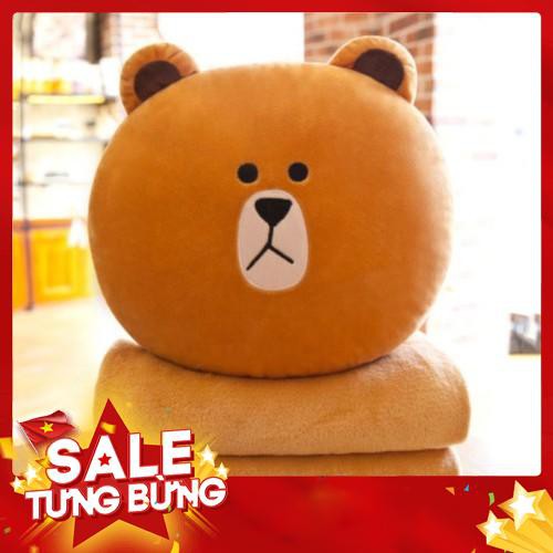 Chăn Gối Văn Phòng Gấu Brown Vàng Mặt Xị Mino 3 Trong 1 -Hàng nhập khẩu