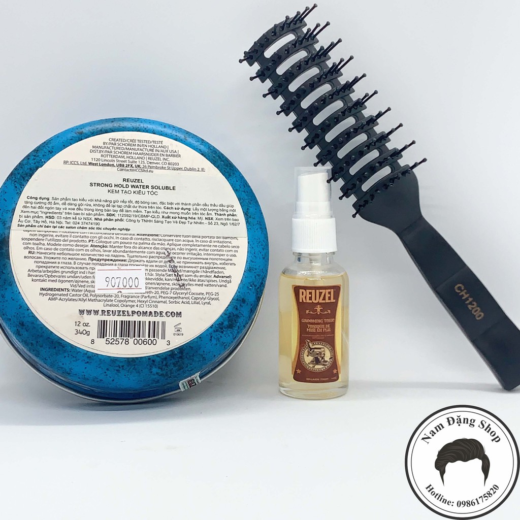 Pomade vuốt tóc Reuzel Blue 340g Hà Lan + Tặng Pre-Styling Reuzel Grooming Tonic 30ml + Tặng Lược Chaoba