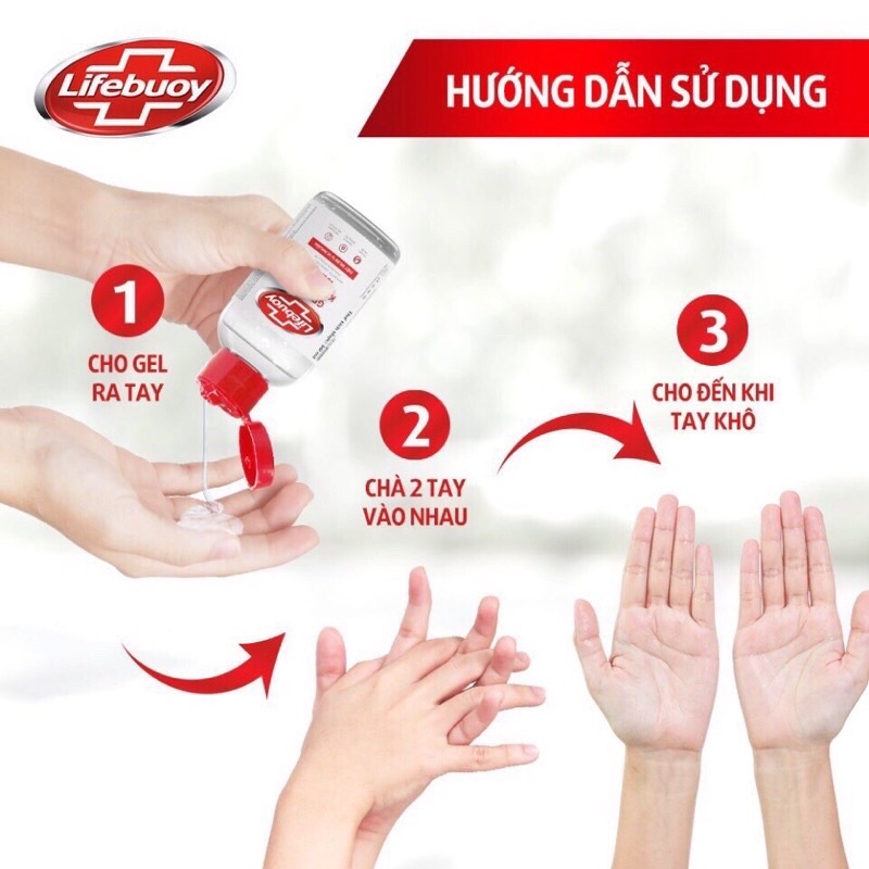 Dung dịch diệt khuẩn nước rửat tay khô Lifebuoy dạng gel chai 50ml hàng chuẩn Unilever