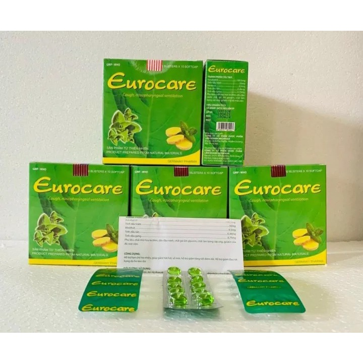 Viên uống Eurocare  Giảm ho, thông thoáng mủi họng.