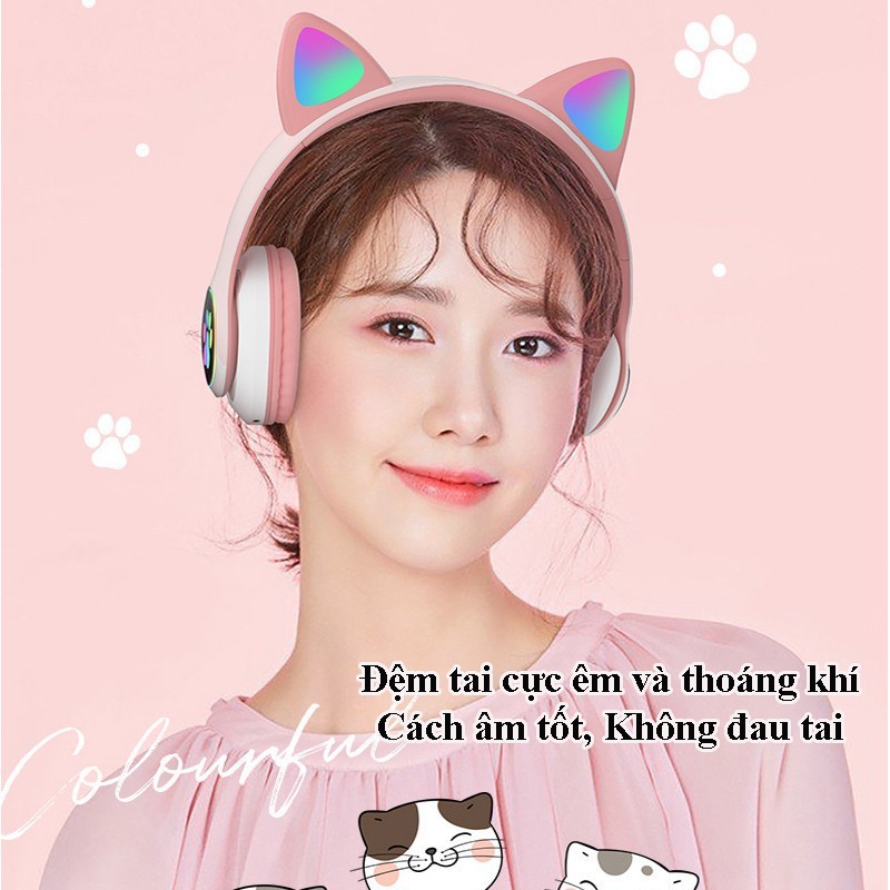 ✔𝑪𝑯𝑰́𝑵𝑯-𝑯𝑨̃𝑵𝑮✔ Tai Nghe Mèo Bluetooth Cao Cấp, Có Led Đổi Màu , Không Dây , Headphone Có Mic , Âm Bass , Chống Ồn | BigBuy360 - bigbuy360.vn