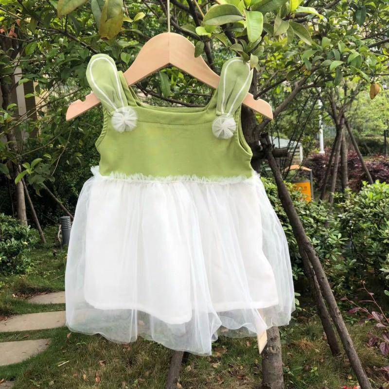 ♕ babyme ღ Baby Girls Sleeveless Strap Dress Rabbit Ear Sundress