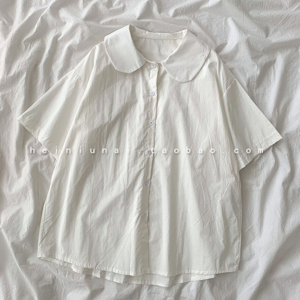 Áo sơ mi học sinh cổ sen style Thái Lan / Áo sơ mi cộc tay form rộng