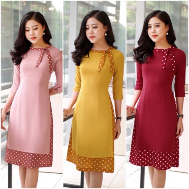 Bán sỉ Đầm váy giả áo dài nơ cổ công ty sale/Kho buôn Phương Linh/