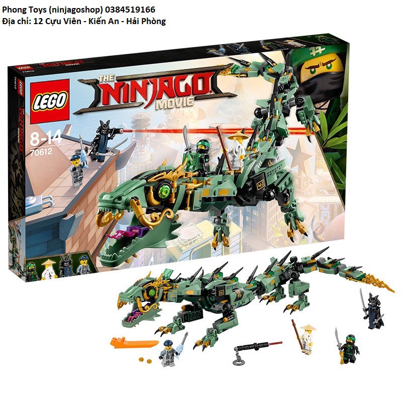 Lắp ráp xếp hình NON lego ninjago 573 PCS Movie 70612 Bela 10718: Rồng máy xanh khổng lồ