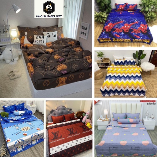 Bộ 4 Món Chăn Ga Gối Cotton Tici Cao Cấp Drap Giường Đủ Kích Thước Trải Nệm