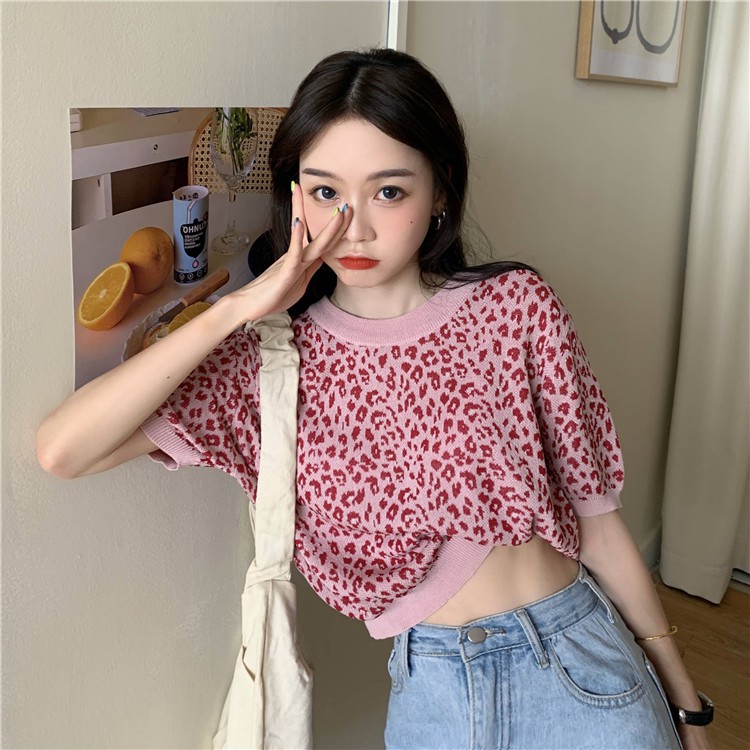 Áo thun tay ngắn họa tiết da báo thời trang cá tính cho nữ | BigBuy360 - bigbuy360.vn