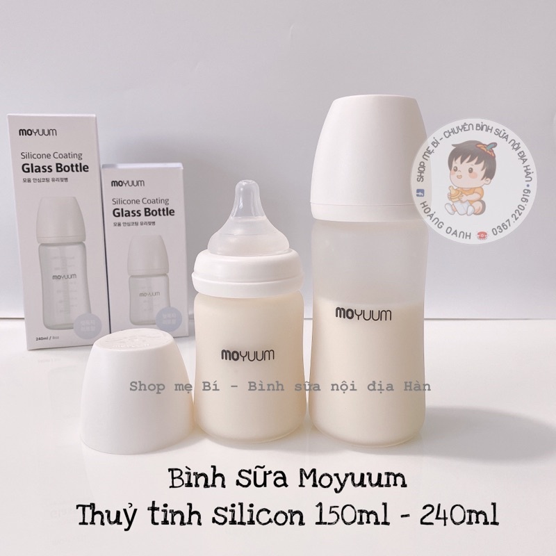 BÌNH SỮA MOYUUM THUỶ TINH TRÁNG SILICON CAO CẤP 150ML - 240ML HÀN QUỐC CHÍNH HÃNG(chọn núm)