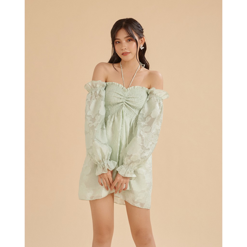 [Mã WABRWA15 giảm 15% đơn 300K] Đầm xoè trễ vai màu xanh lá SheByShj - Stevie Dress | BigBuy360 - bigbuy360.vn