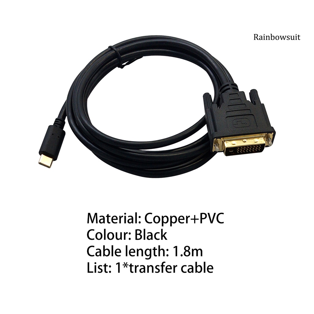 Dây Cáp Chuyển Đổi Type-C Sang DVI 1.8m 4K Cho Máy Tính