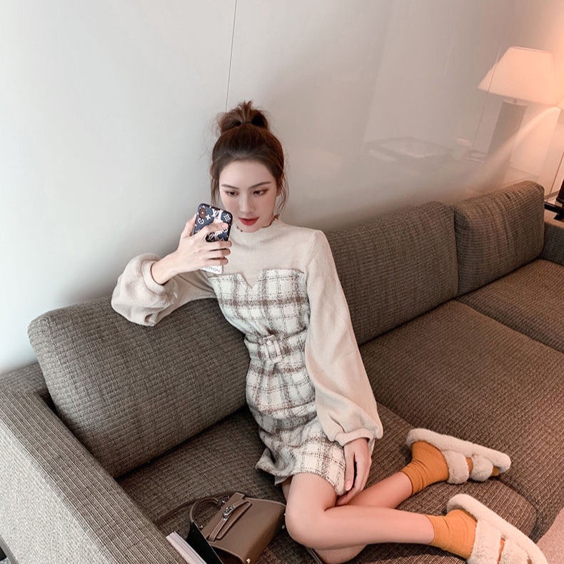 Đầm tay dài ôm eo kiểu Pháp phong cách retro 2021 mới