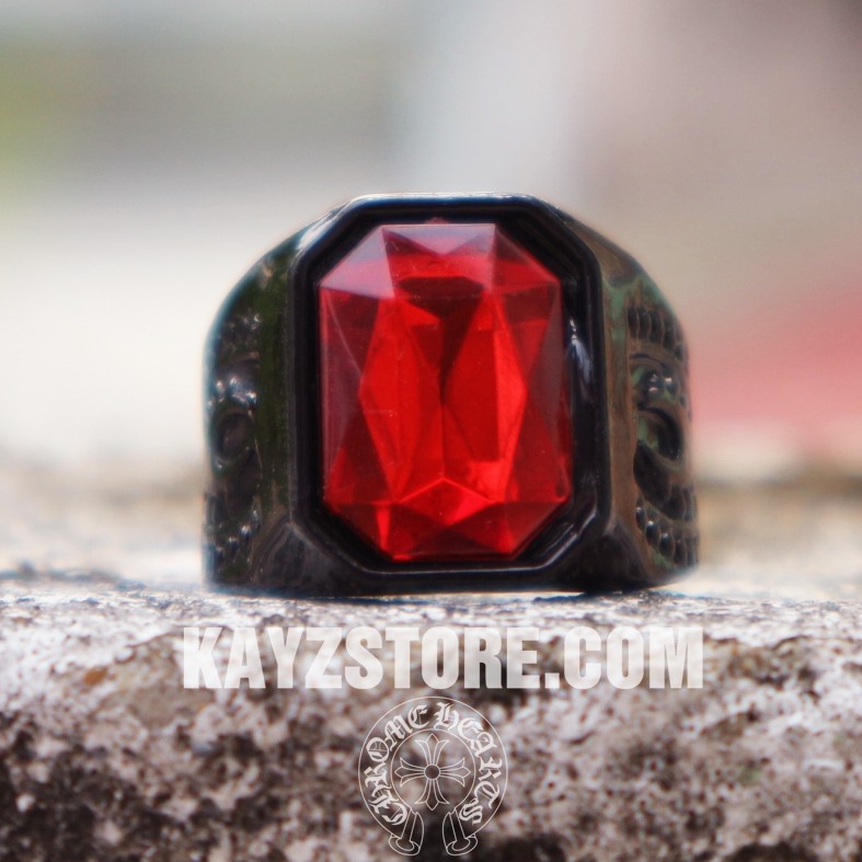 [FREESHIP] Nhẫn Đen Khảm Đá Ruby Titan Nguyên Khối