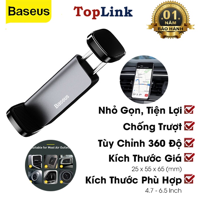 Giá Đỡ Điện Thoại Ô Tô Kẹp Điện Thoại Gắn Cửa Gió Baseus SUGP Nhỏ Gọn Xoay 360 Độ Phù Hợp Điện Thoại 4.7-6.5 Inch