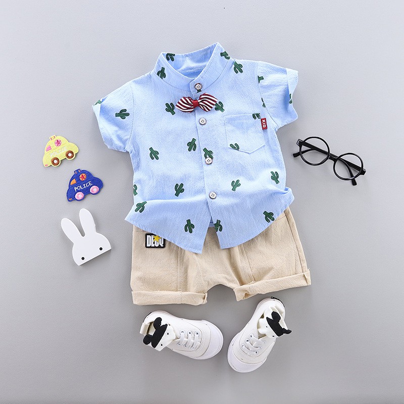 Bộ áo thun ngắn tay in hình vương miện + quần ngắn cho bé trai