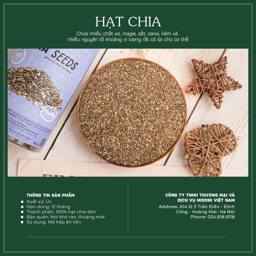 Hạt chia Úc Organic OHAMI 400g / Hạt chia đen tốt cho sức khoẻ/ đồ ăn healthy, dinh dưỡng mẹ bầu, detox giảm cân