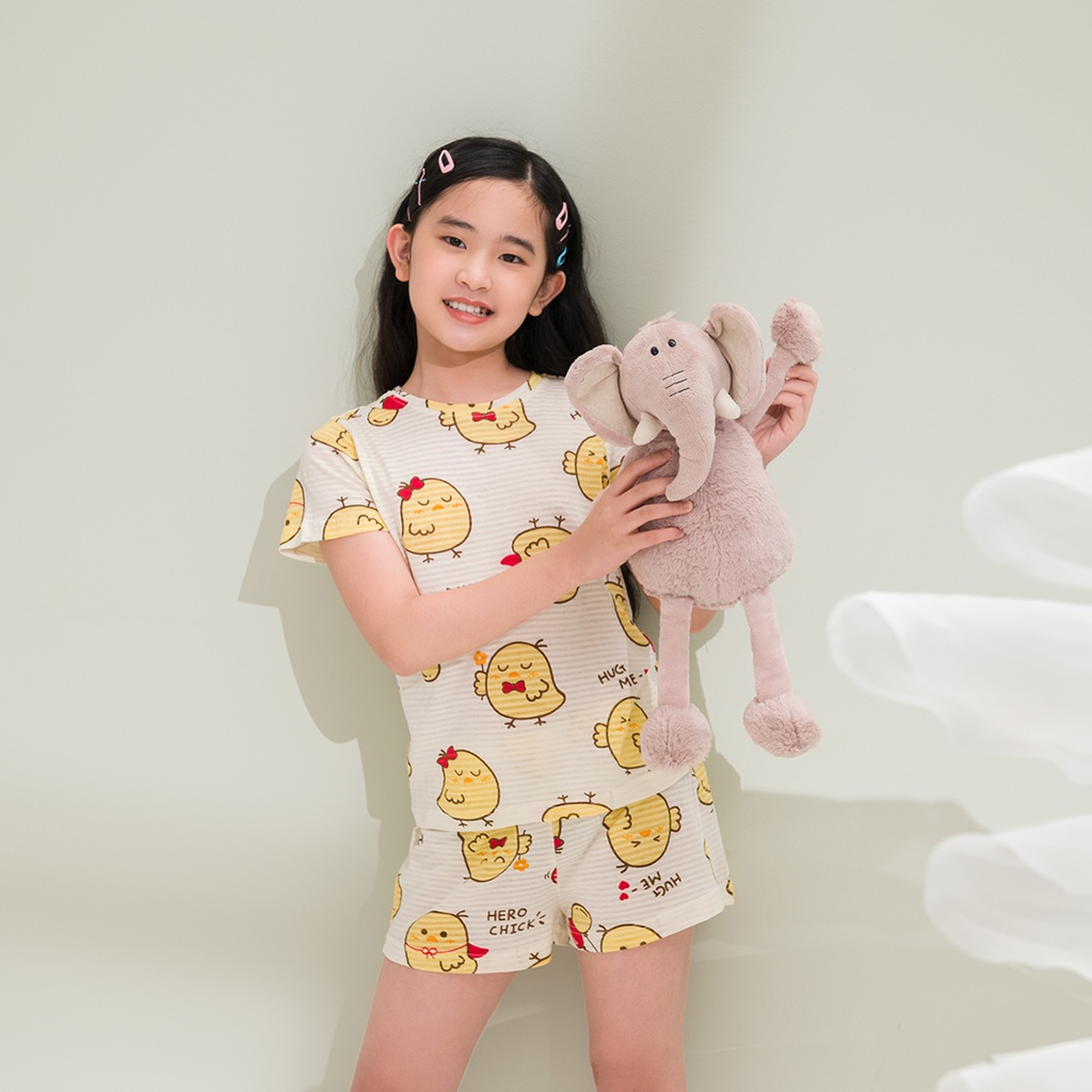 Bộ quần áo bé gái JOOKYLI áo cộc quần đùi cotton giấy co giãn 94G0951