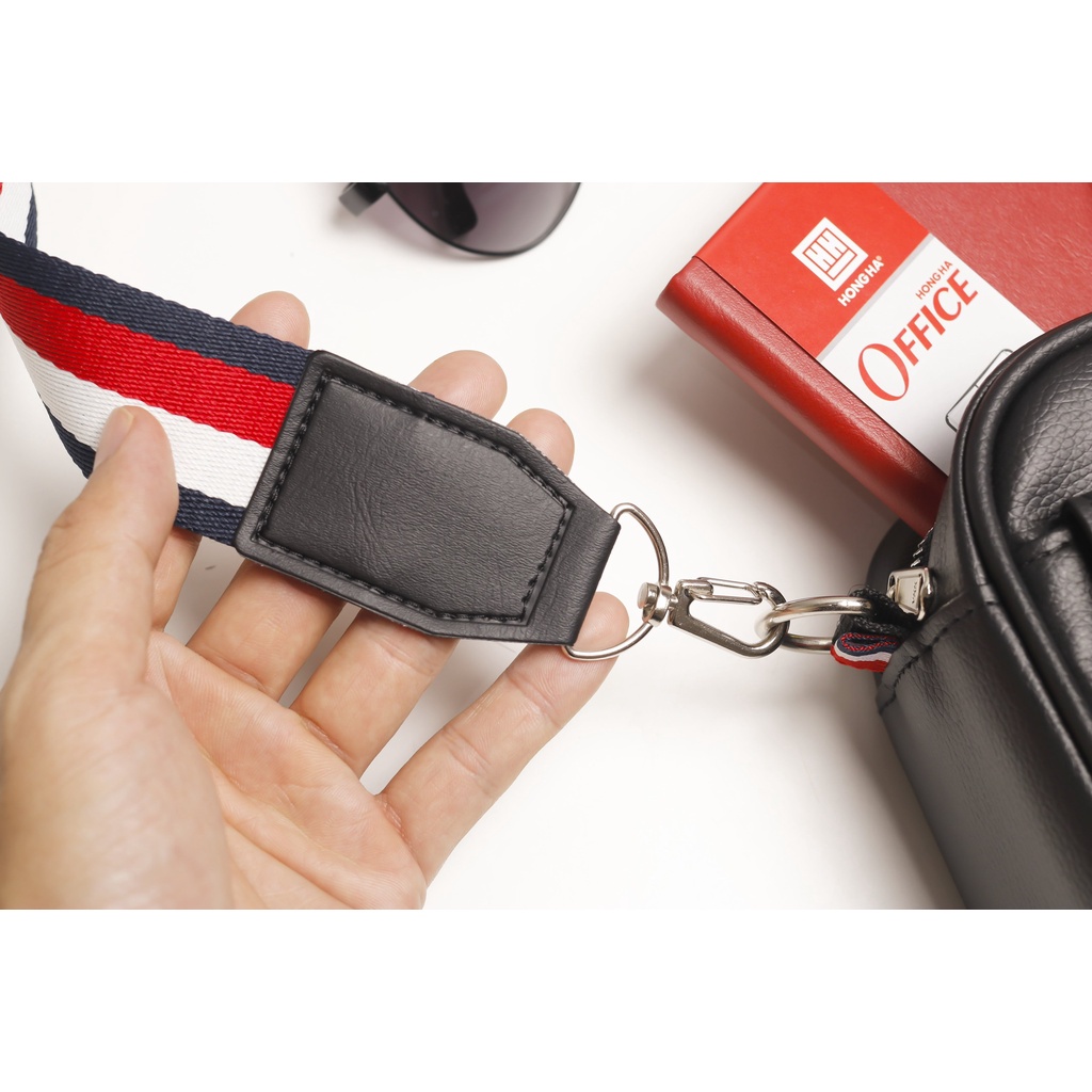 Túi đeo chéo unisex 2 ngăn, quai đeo bản rộng, chất liệu da si cao cấp 9801