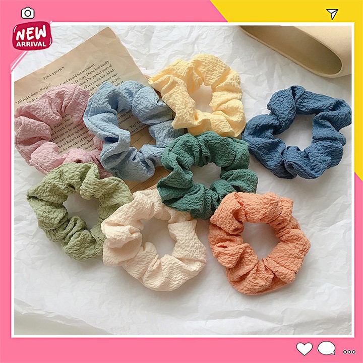 Cột tóc vải Srunchies buộc tóc vải đũi vintage loại đẹp đáng yêu nhiều màu sắc hot trend 2021