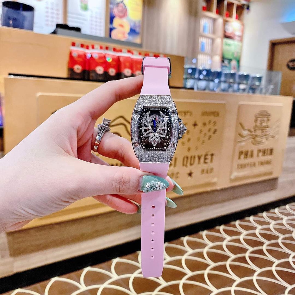 Đồng Hồ Nữ Hanboro Quartz HBR 817 , Dây Cao Su , Size 30x40mm