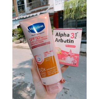 Combo dưỡng thể Vaseline 50X (tặng kèm alphaarbutin 3x)