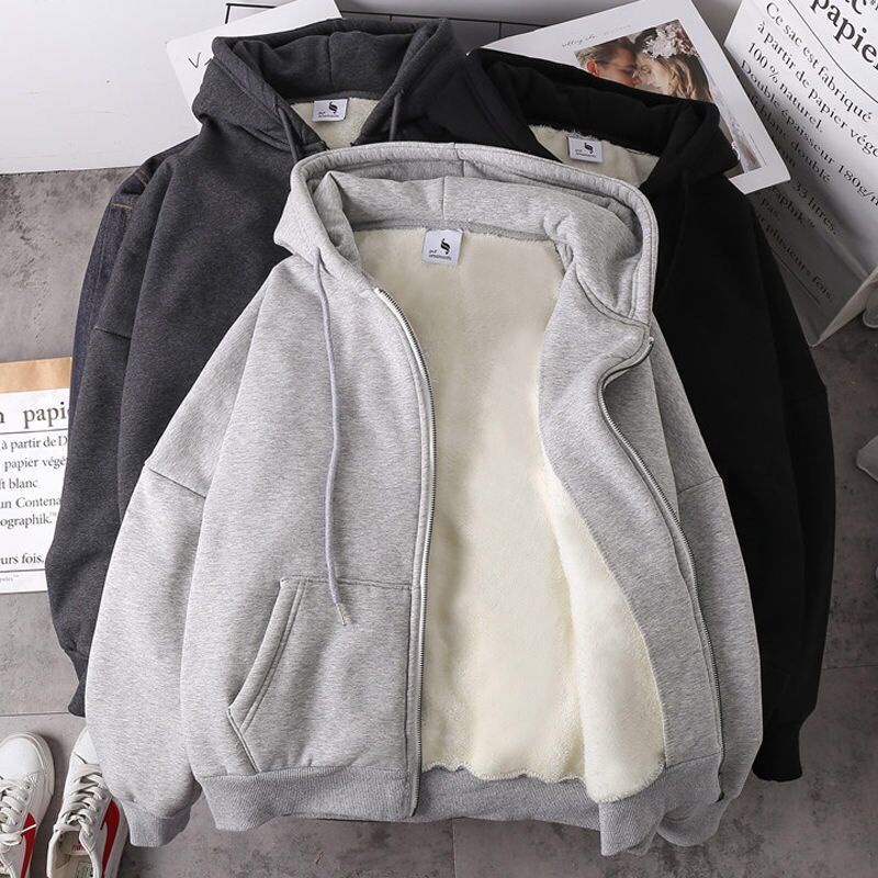 Áo Khoác Hoodie Nhung Dày Dặn Màu Trơn Dáng Rộng Thoải Mái Thời Trang Mùa Đông Cho Nam Giới Size S-5Xl