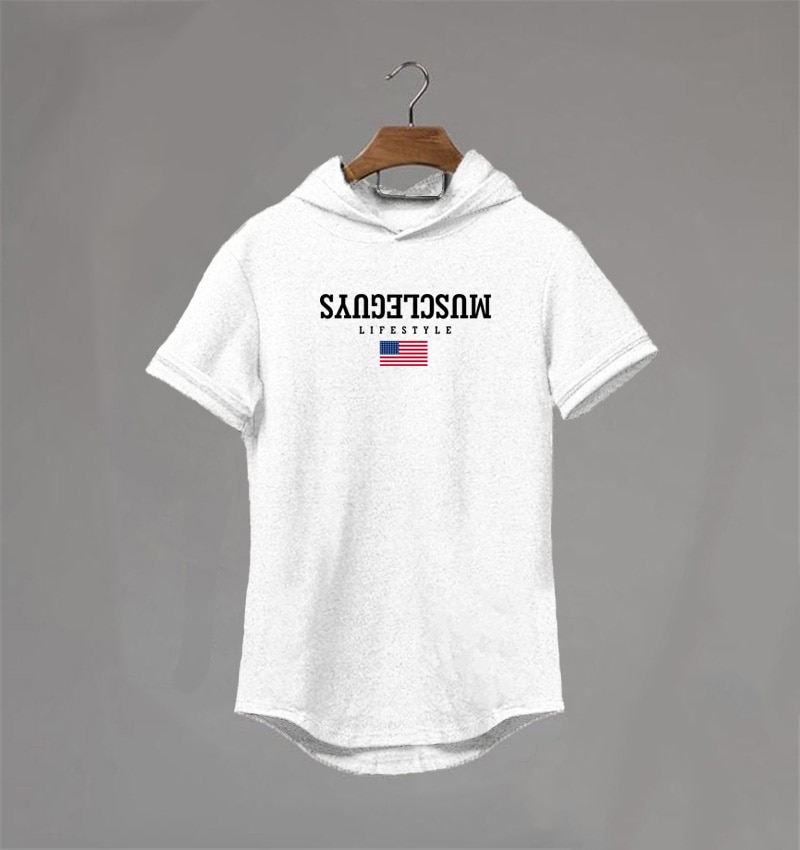 Áo thun tay ngắn có mũ trùm đầu cotton khoe dáng cơ bắp phong cách hip hop gym thể thao thời trang mùa hè mới cho nam