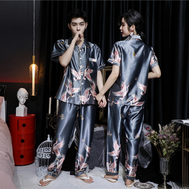 Bộ Đồ Ngủ Lụa Satin Tay Ngắn Plus Size M-5XL Dành Cho Nam Và Nữ