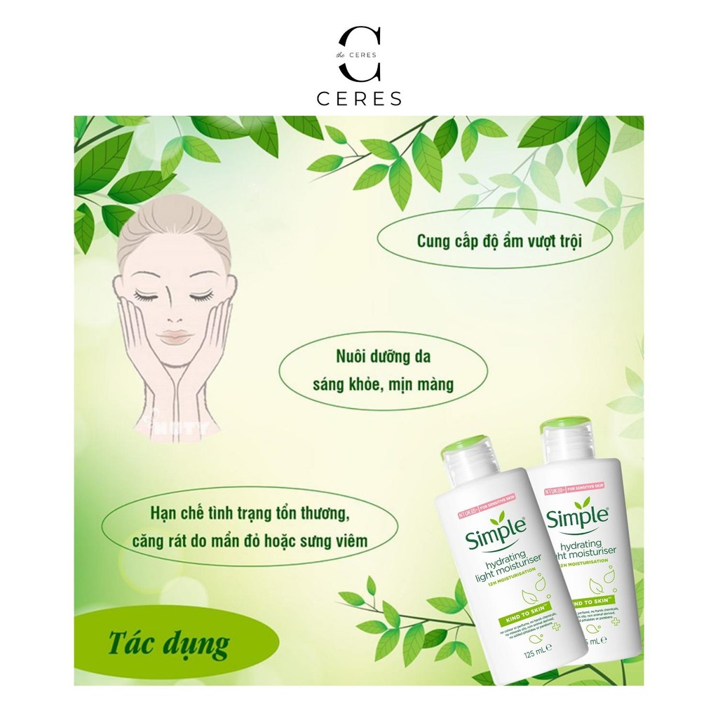 Sữa Dưỡng Da Simple Kind To Skin Hydrating Light Moisturiser Dưỡng Thể 125ml