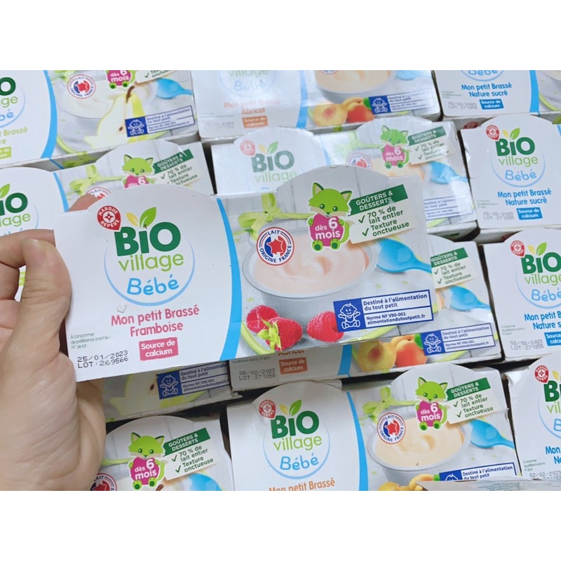(HÀNG AIR) SỮA CHUA HỮU CƠ TRÁI CÂY BIO VILLAGE PHÁP ĐỦ VỊ CHO BÉ TỪ 6M