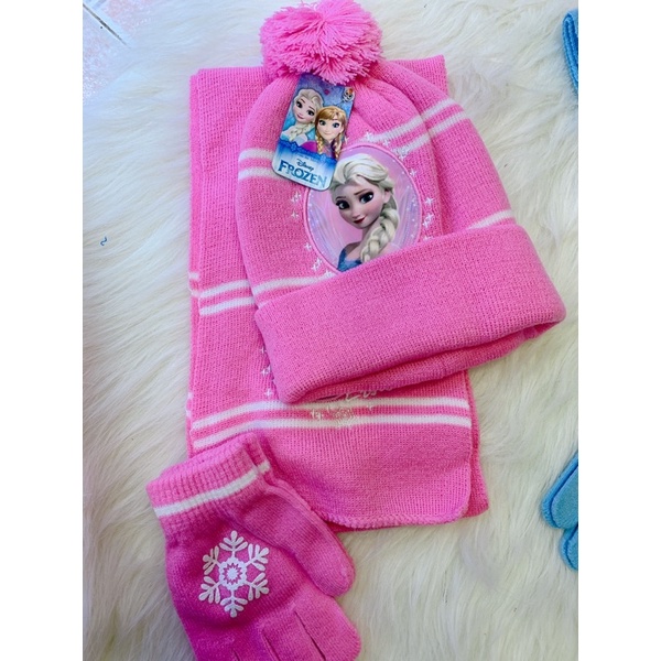 Sét KHĂN +MŨ +GĂNG TAY  3in1 hình Elsa cho bé gái