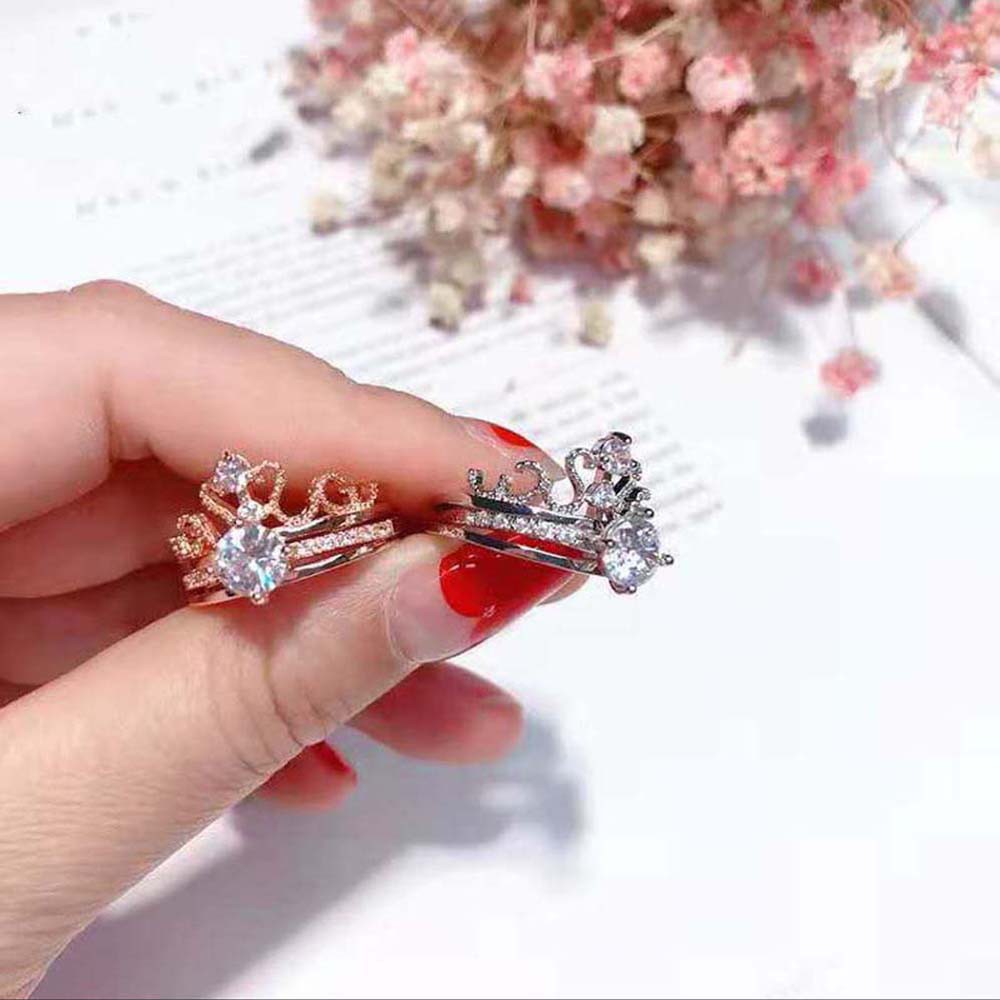 Nhẫn hở hình vương miện đính đá zircon 2 trong 1