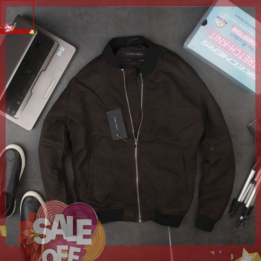 Áo khoác nam bomber da lộn kiểu dáng slimfit lẻ size