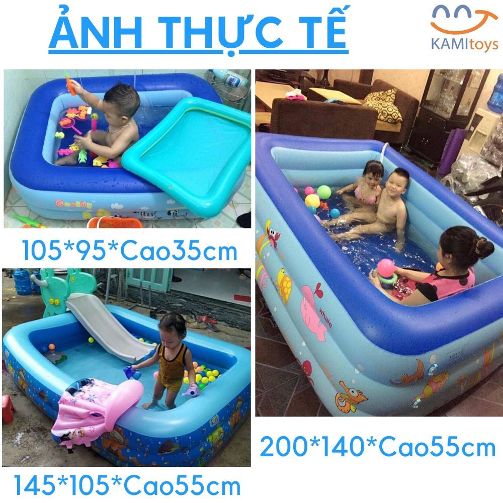 Bể Bơi Phao Hình Chữ Nhật Từ 1m2-2m1 Chống Trơn Trượt Dành Cho Bé - Tặng Kèm Bơm Điện Wenbo