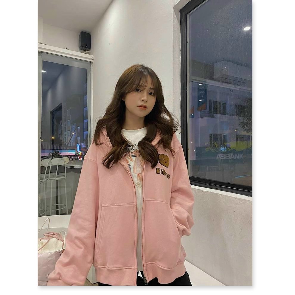 Áo khoác thun nỉ mềm mịn thêu chữ BIBOO siêu đẹp cùng mũ 2 lớp hiện đại nhẹ nhàng thanh lịch