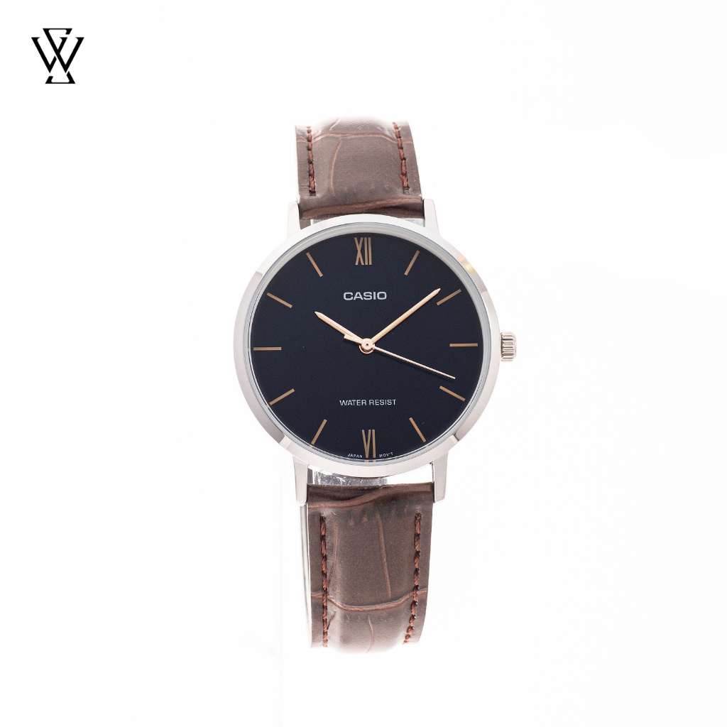 Đồng Hồ Quartz Nữ Casio WATCHSTORE LTP-VT01L-2B Thiết Kế Kính Khoáng 34mm, Dây Đeo Da Và Vỏ Thép Không Gỉ