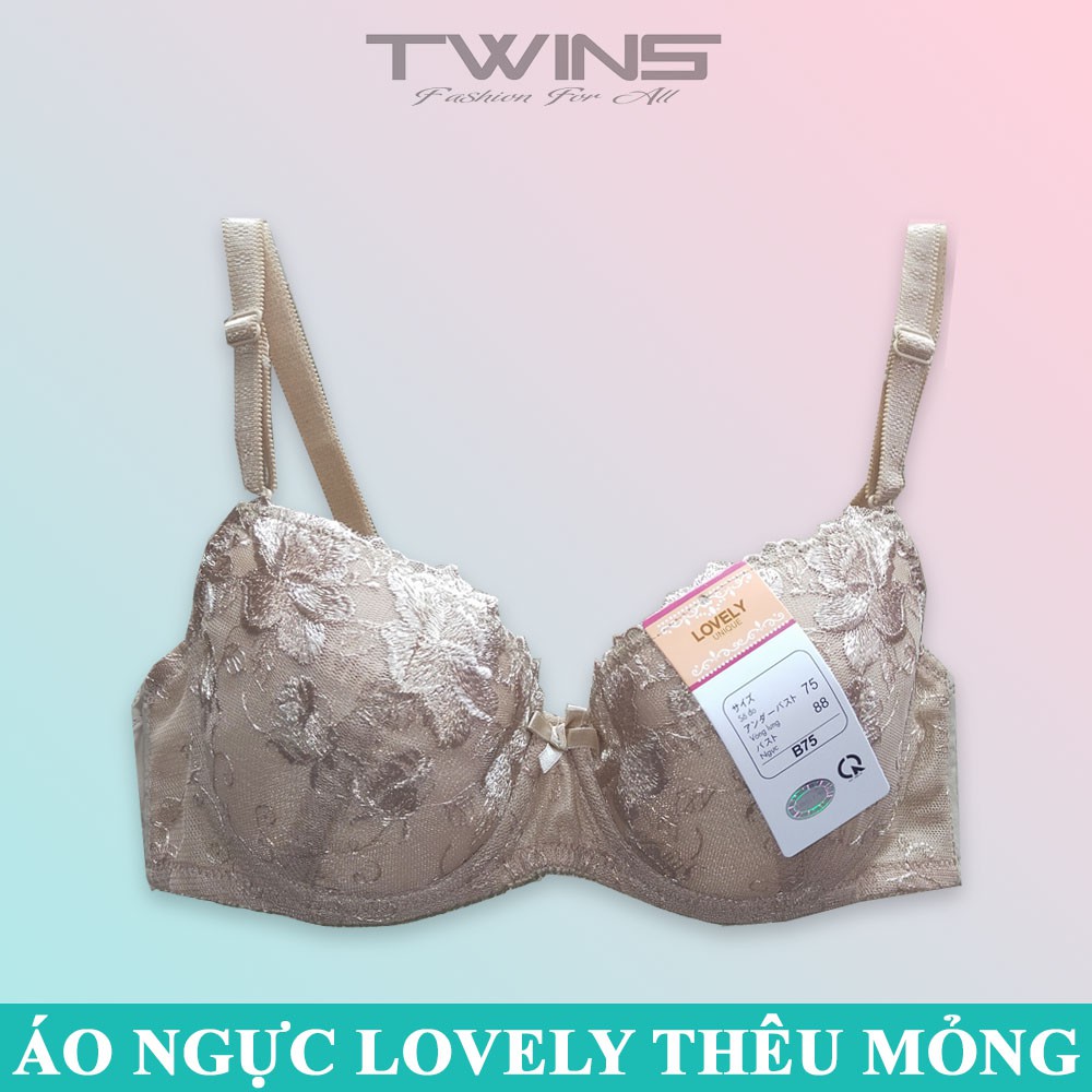 Áo ngực nữ ren mút mỏng nâng ngực Lovely có gọng cúp xéo mềm mịn thoải mái phom lớn size 34-36-38-40