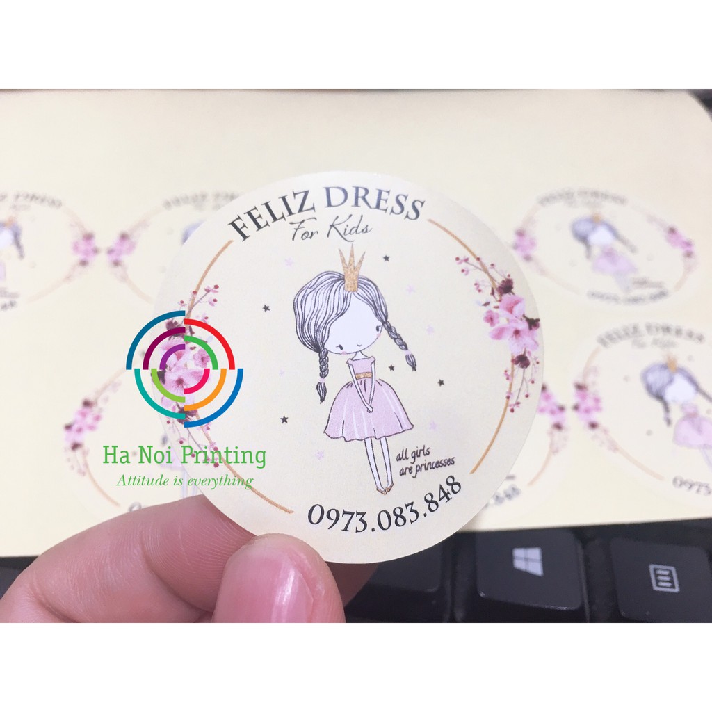 Combo 240 tem dán logo shop bé gái ( Dress for kid )