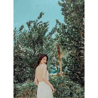 Đầm maxi lụa cổ đổ lưng trần