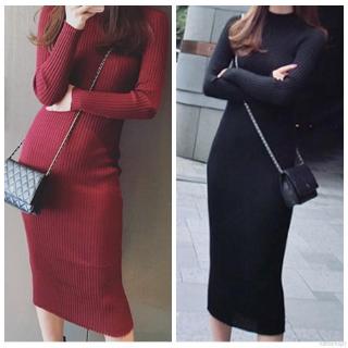 Đầm midi dài tay cổ lọ cho nữ