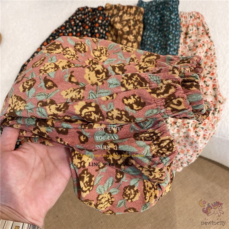 Quần Nhung Dài Lưng Thun In Hoa Kiểu Hàn Quốc Dễ Thương Cho Bé Gái