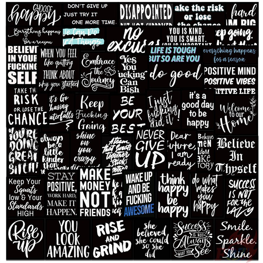 Bộ 60 Cái ❉ Miếng Dán Chữ Tiếng Anh Slang Series 01 Màu Đen Cổ Điển ❉ Sticker Dán Tường Chống Thấm Nước Thời Trang