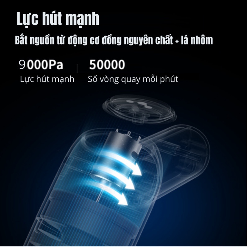 Máy hút bụi cầm tay mini, máy hút bụi giường, ô tô không dây Flyco PN4 lực hút 9000PA hút liên tục 30P