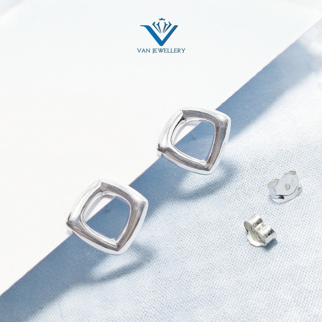 Bông tai bạc Bông hình thoi cách diệu bạc s925 Van jewelry