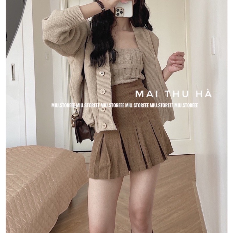 SET LEN THỪNG ÁO HAI DÂY KÈM ÁO KHOÁC LEN CARDIGAN SLTAHD