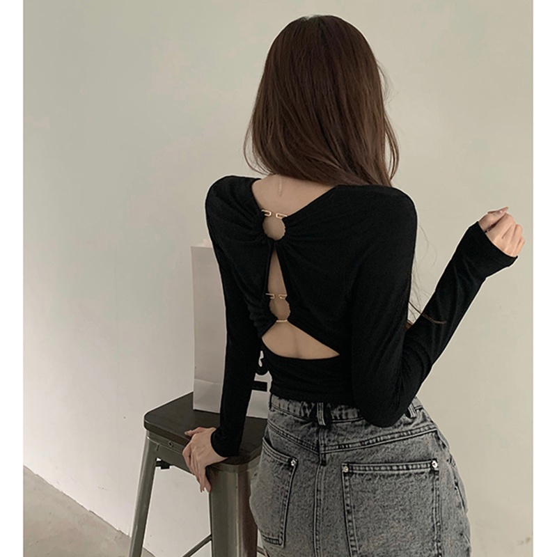 Áo Thun Lửng Tay Dài Hở Lưng Quyến Rũ Dành Cho Nữ