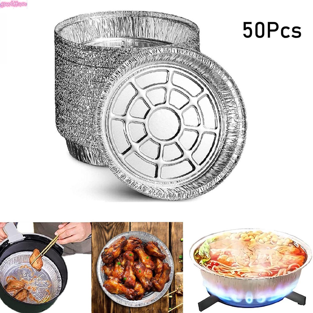 Set 50 khay lá nhôm nướng bánh đa năng hình tròn chống dính dùng một lần