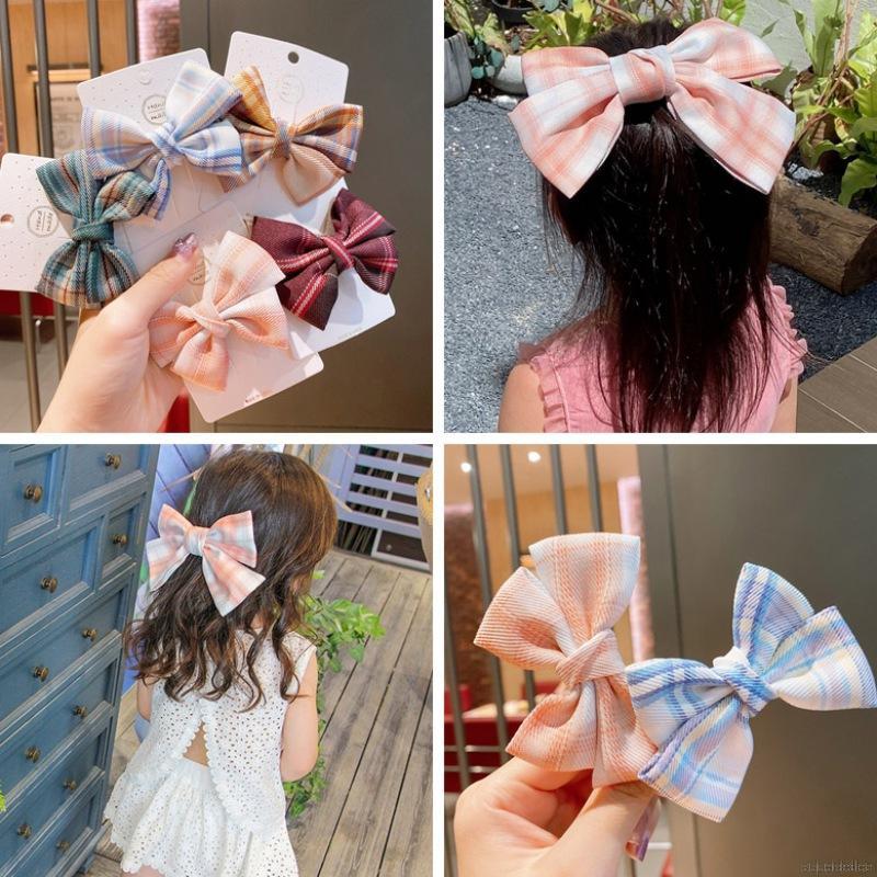 Kẹp Tóc Nơ Sọc Ca Rô Đáng Yêu Thời Trang Cho Bé Gái