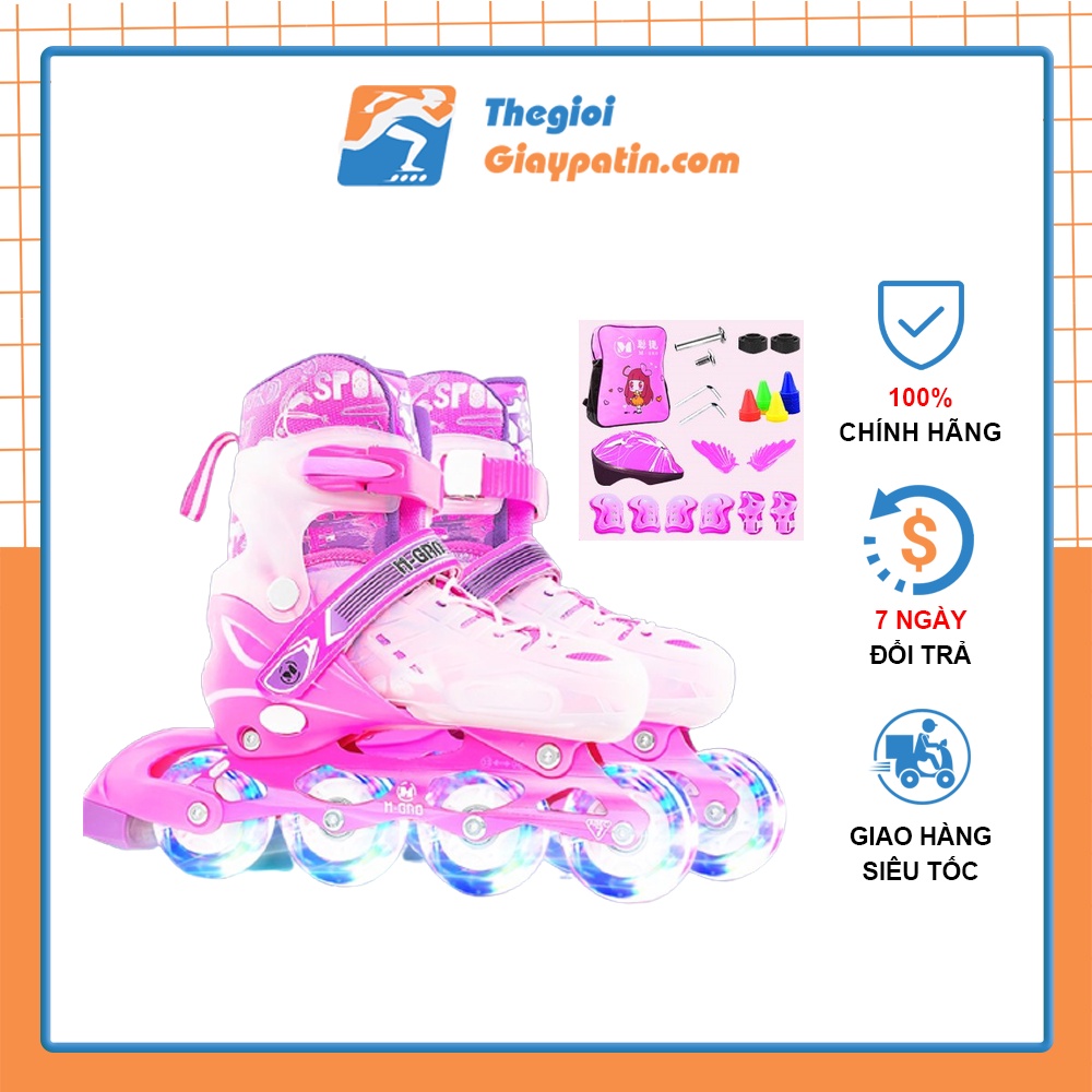 Giày trượt Patin trẻ em Mgro 2 lớp flash 8 bánh phát sáng, Giày patin 2 lớp an toàn chất lượng roller skates Mgro